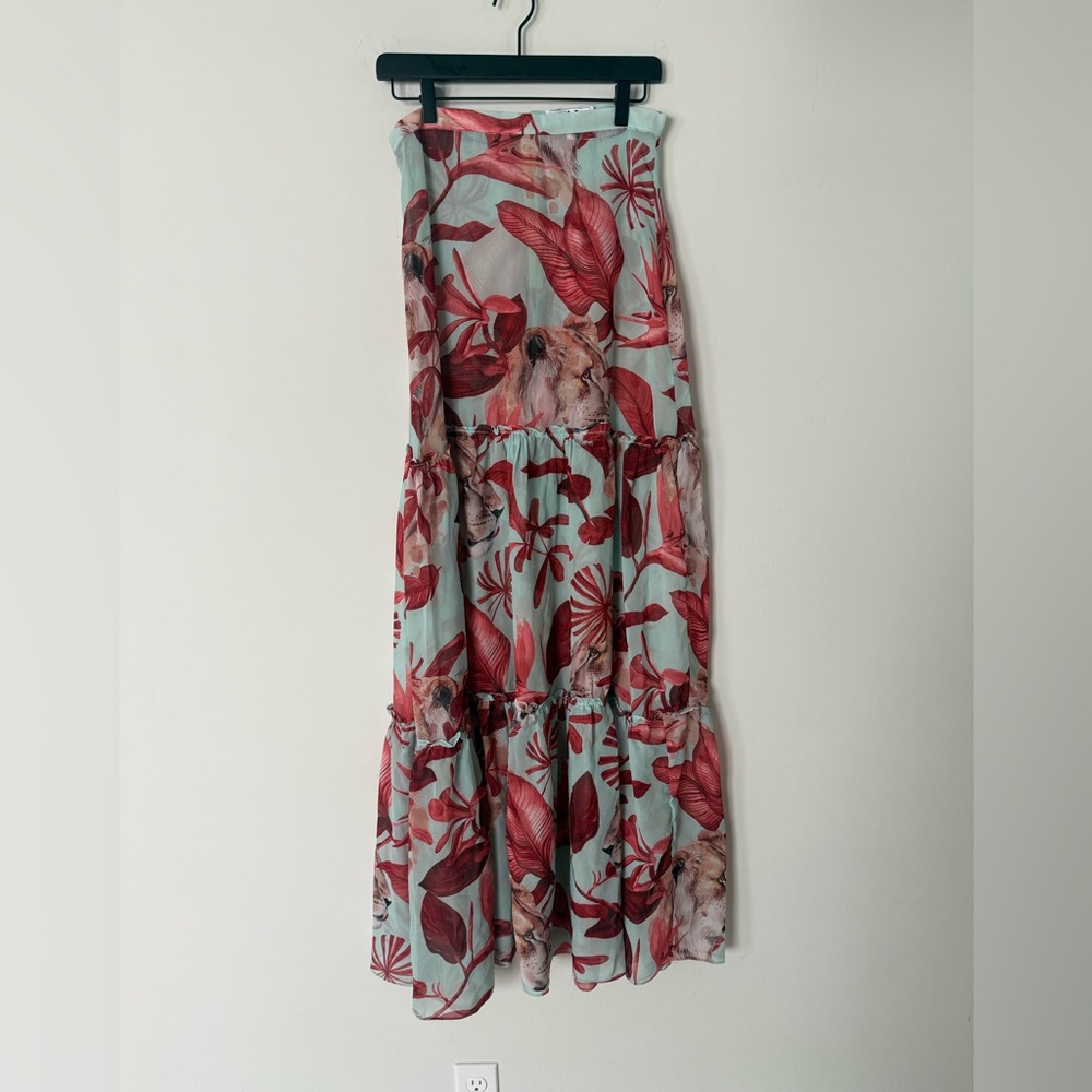 3LL Daniella Battle Designer Lion Floral Tiered Bright Maxi Skirt